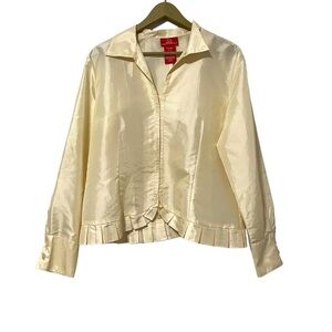 Vintage Oscar De La Renta Ivory Satin Long Sleeve Blouse Size 14
